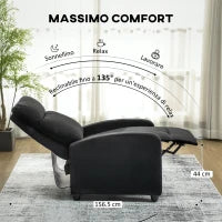 Poltrona Relax Reclinabile Manualmente con Poggiapiedi e Imbottita in Tessuto, Nero