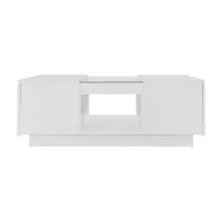 Tavolino da caffè bianco con rivestimento in vetro, illuminazione LED, controllo tramite app, 2 cassetti e 1 vano aperto, 100×50×35,5 cm, Bianco