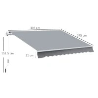 Tenda da Sole per Esterno Avvolgibile a Manovella in Metallo e Alluminio, 395x245 cm, Grigio