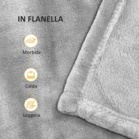 Coperta in Flanella 330 GSM Reversibile per uso Interno ed Esterno, 203x152x0.5 cm, Grigio