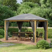 Pergola Rettangolare da Giardino con Tende e Tetto in Poliestere, 4 x 3 m, Struttura in Alluminio, Grigio Scuro