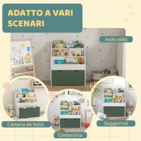 Libreria per Bambini 3-8 Anni a 3 Ripiani con Cassetto Inferiore, in MDF, 62.5x30x70 cm, Verde