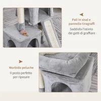 Albero Tiragraffi per Gatti con Pali in Sisal, Lettino e 2 Casette, 59x39x83cm, Grigio