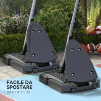 Canestro Basket in Acciaio, Regolabile in Altezza e portatile con Tabellone e Ruote, 107x70cm, Nero e rosso