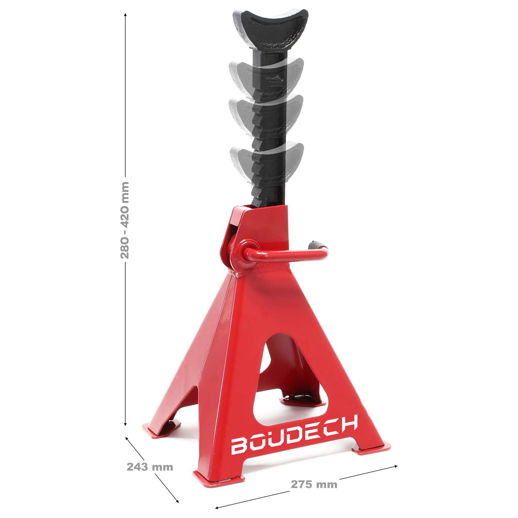 Muscleman - Set 2 Cavalletti per Auto Portata 3000 kg Regolabile in Altezza 28-42 cm Supporto in Acciaio Rosso