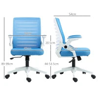 Sedia Ergonomica Girevole ad Altezza Regolabile con Braccioli, 54x54x89-99 cm, Bianca e Azzurra