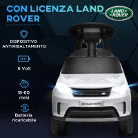 Macchina per Bambini con Licenza Land Rover 6V, Funzionamento Elettrico e a Spinta, Velocità 3km/h, Bianco