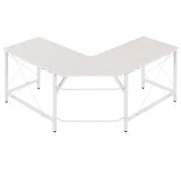 Scrivania Angolare a L con Piedini Regolabili, in Legno e Acciaio, 150x150x76 cm, Bianca