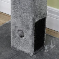 Albero Tiragraffi per Gatti con 2 Palline Giocattolo e Spazzola, in Legno, Iuta e Peluche, 59.5x39x79 cm, Grigio