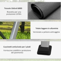 Sedia da Campeggio Pieghevole con Schienale Regolabile, in Alluminio e Poliestere 74x59.5x98 cm, Grigio e Argento