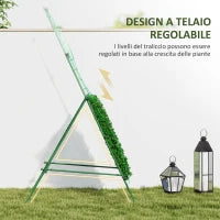 Supporto per Pomodori a forma di A a Livelli Regolabili con Rete, in Acciaio, PE e PP, 101x133x227 cm, Verde