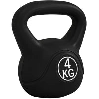 Kettlebell 4kg in Plastica e Sabbia con Base Piatta e Impugnatura, 18x12x20 cm, Nero