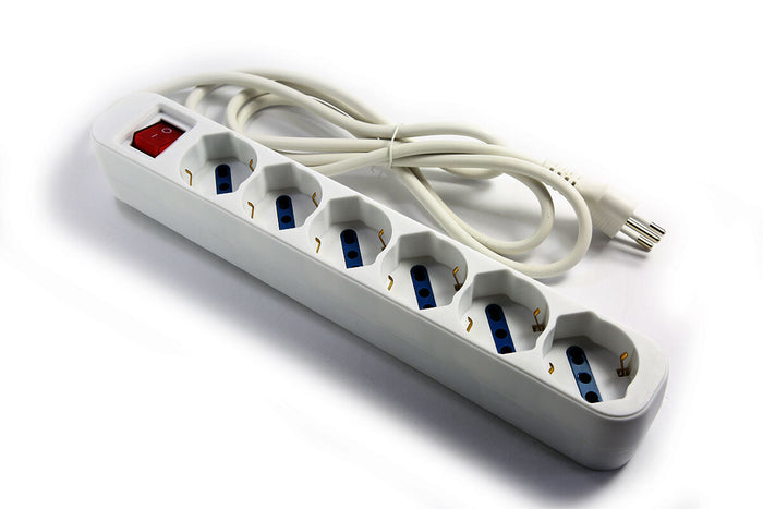 MULTIPRESA ELETTRICA CIABATTA PRESA 6 POSTI 6 SHUKO INTERRUTTORE SICUREZZA 2500W