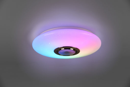 MUSICA PLAFONIERA LED 15,5W 1700lm, 3000 - 6000K DIFFUSORE BIANCO CON CASSA BLUETOOTH RGB E TELECOMANDO MULTIFUNZIONE D.41CM DIMMERABILE