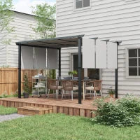 Pergola con 3 Teli Scorrevoli 3,5L x 3l x 2,35H m, Struttura in Metallo con Rivestimento in Resina Epossidica, Tela in Poliestere, Grigio