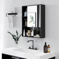 kleankin Armadietto Bagno con Specchio, Ripiani e Scaffale Regolabile, Montaggio a Parete, 60x15x76cm, Nero