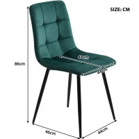 Set di 4 Sedie in Velluto con Design Ergonomico e Imbottito, Gambe in Metallo, per Sala da Pranzo, 44x46x86 cm, Verde