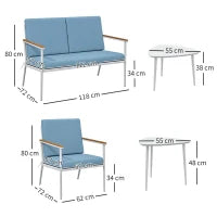 Set da Esterno con Divano 2 Posti, 2 Poltrone e 2 Tavolini da Caffè in Vetro, Azzurro