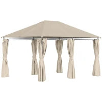 Gazebo da Giardino 4x3m con 6 Tende Rimovibili, Struttura in Metallo e Telo in Poliestere Beige