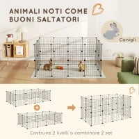 Recinto per Animali di Piccola Taglia Modulabile con Pannelli e Accessori, Gabbia per Ricci da Interno in Metallo, per Porcellini d'India e Ricci, 106x73x36 cm, Nero