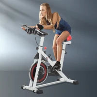 Cyclette Professionale, Bici da Spinning,Cyclette da Camera Regolabile con Schermo LCD e Portabicchieri, Volano 8kg, Bianco
