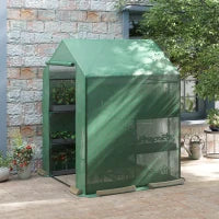 Serra da Giardino con Scaffali, Copertura in PE e Porta Avvolgibile, 143x138x190 cm, Verde