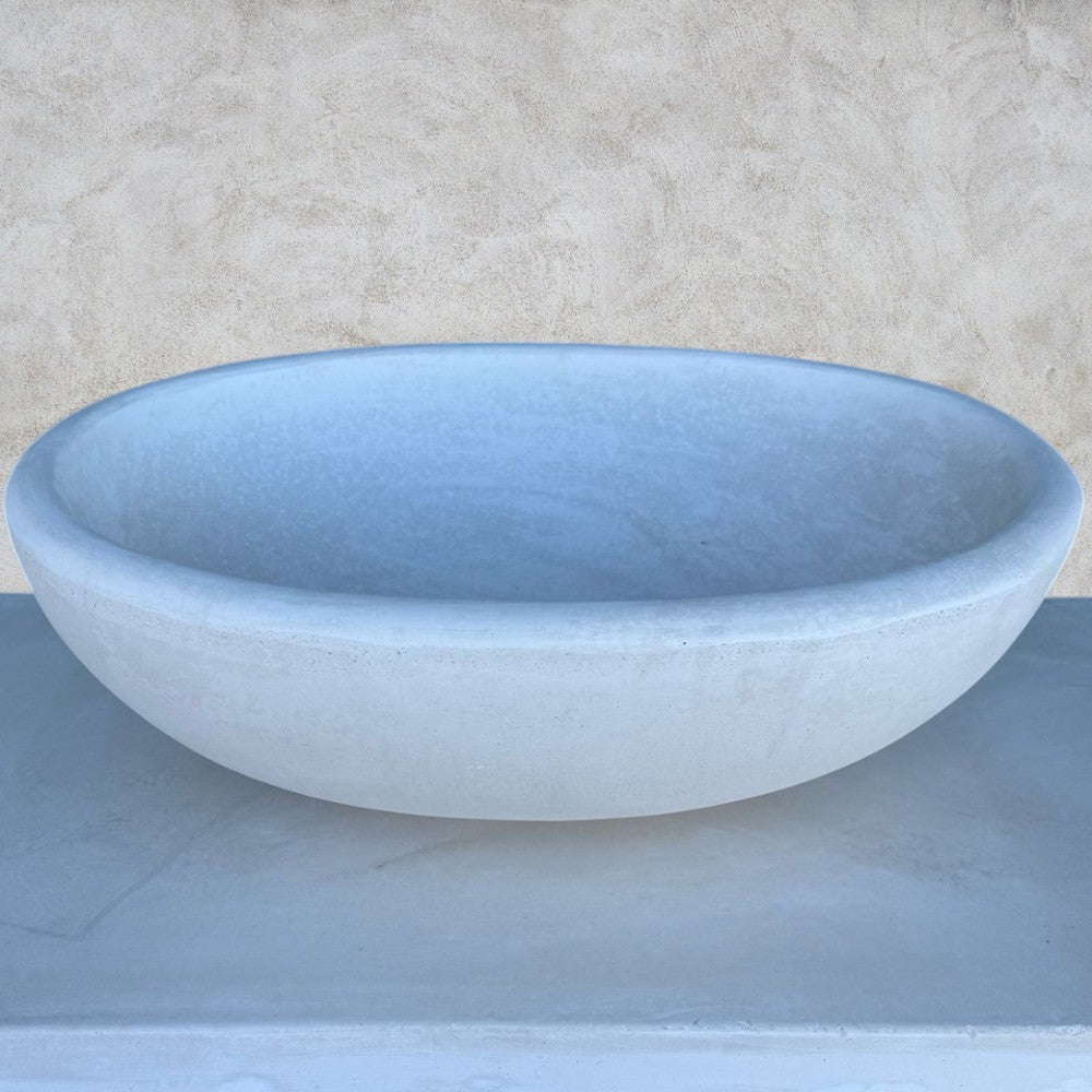 Pilozza lavabo ovale cemento calcestruzzo l.60xp.40xh.20 cm bianca serie ostuni