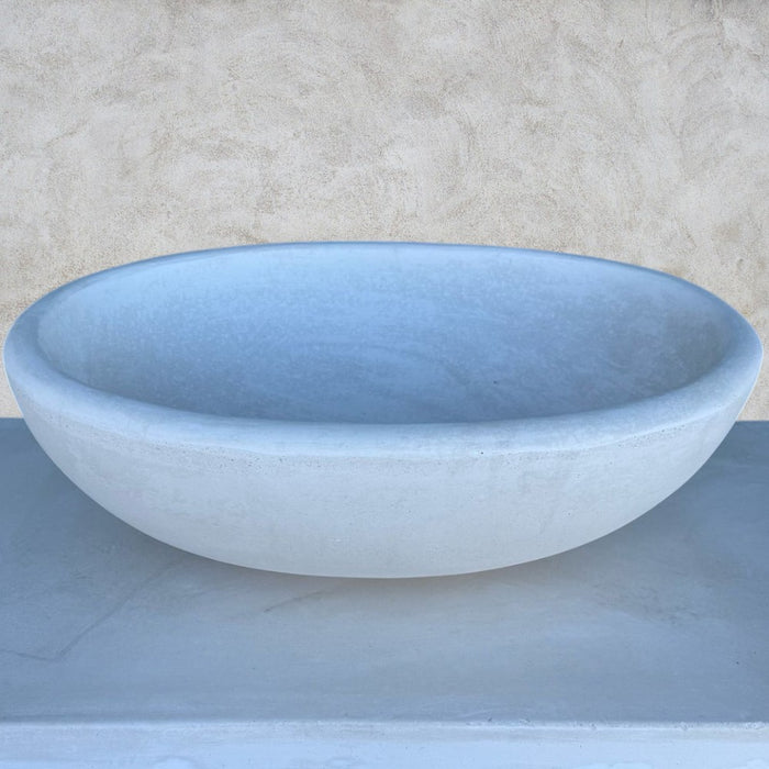 Pilozza lavabo ovale cemento calcestruzzo l.60xp.40xh.20 cm bianca serie ostuni