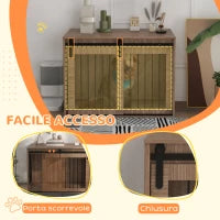 Casetta per Cani Grandi con Porta Scorrevole per Interno in Legno, 98x58x61cm, Marrone