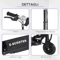 Monopattino Elettrico per Bambini Pieghevole da 120W, Velocità Max 12km/h e Portata 50kg, 74x36x69-91 cm, Nero