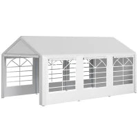 Gazebo da Giardino 6x3 m con Finestre Laterali, 3 Stanze e Porte a Cerniera, Bianco