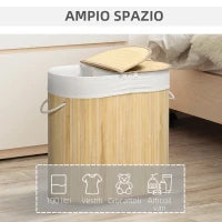 Cesto Portabiancheria a 2 Sezioni, 2 Coperchi e Capacità 100L con Sacca Interna Removibile, 62.5x37x60.5 cm