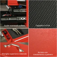 DURHAND Carrello Porta Attrezzi 2 in 1 con Cassetta Rimovibile e Armadietto con Chiave in Acciaio, Rosso