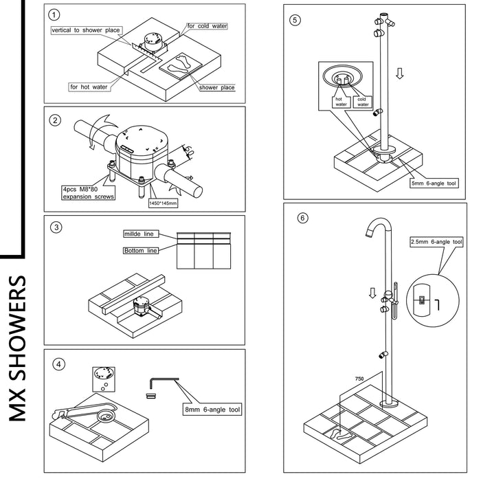 MPC Doccia piscina esterno Inox satinato acciaio inox 316 con deviatore sopra-sotto miscelatore calda-fredda getto lavapiedi acciaio cartuccia ceramica soffione anticalcare MX1002-INOX