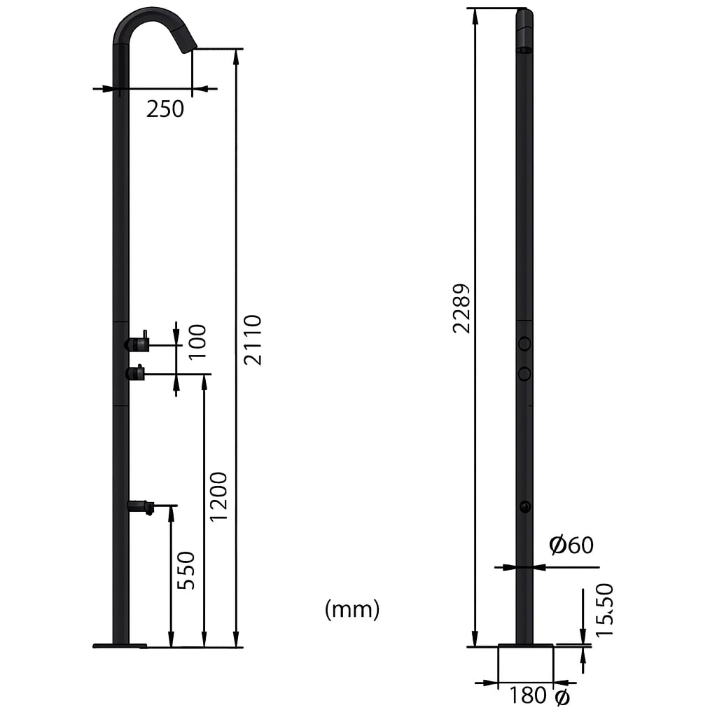 MPC Doccia piscina esterno Inox satinato acciaio inox 316 con deviatore sopra-sotto miscelatore calda-fredda getto lavapiedi acciaio cartuccia ceramica soffione anticalcare MX1002-INOX