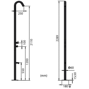 MPC Doccia piscina esterno Inox satinato acciaio inox 316 con deviatore sopra-sotto miscelatore calda-fredda getto lavapiedi acciaio cartuccia ceramica soffione anticalcare MX1002-INOX