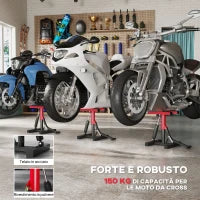 Cavalletto Alzamoto in Acciaio Capacità 150kg, Altezza Regolabile e Piano Antiscivolo, Rosso