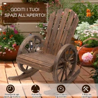 Sedia a Dondolo Stile Adirondack, Design Rustico con 2 Ruote, Legno di Abete Rosso Effetto Bruciato, 88x68x92cm