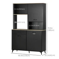 Credenza Cucina Alta con 3 porte e ripiano,cassetto, nicchia e ampio piano, Buffet industriale multi-stoccaggio in metallo, nero| Aosom Italy