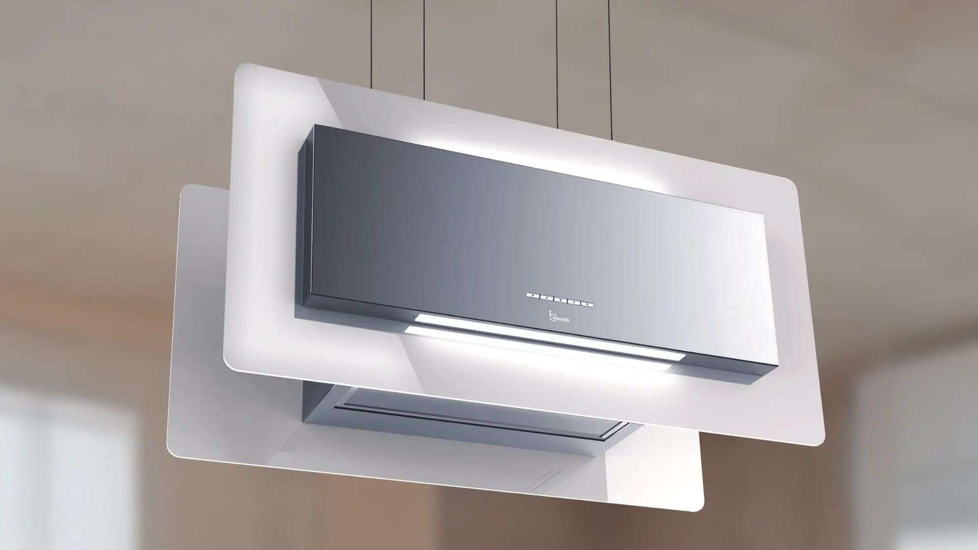 CAPPA TRISIA APPESA cm 90x43 - Inox, vetro Bianco - 800 m3/h