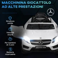 Macchina Elettrica per Bambini 3+ Anni con Telecomando e Fari LED, in PP e Metallo, 100x58x46 cm, Bianco