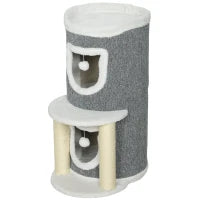 Albero Tiragraffi per Gatti Alto 76 cm con Casette, Lettino, Palline e Pali in Sisal, Grigio