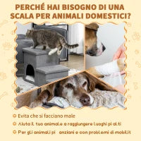 Scaletta per Cani e Gatti 10kg max a 3 Gradini con Casetta per Cani e Spazio Portaoggetti, 73.5x33x40.5 cm, Grigio