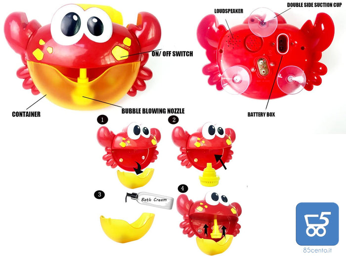 Macchina per bolle a forma di granchio per Vasca da Bagno Acqua e Sapone Giocattoli Giochi per Bambini Rosso