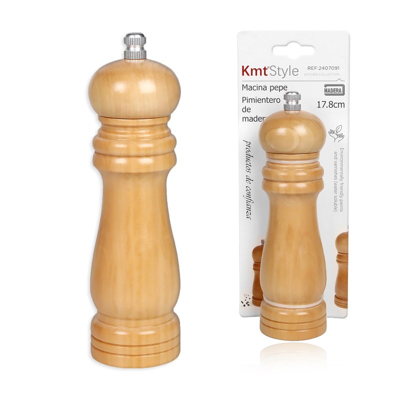 Macinapepe In Legno Macina Pepe e Sale Colore Beige 17,8cm
