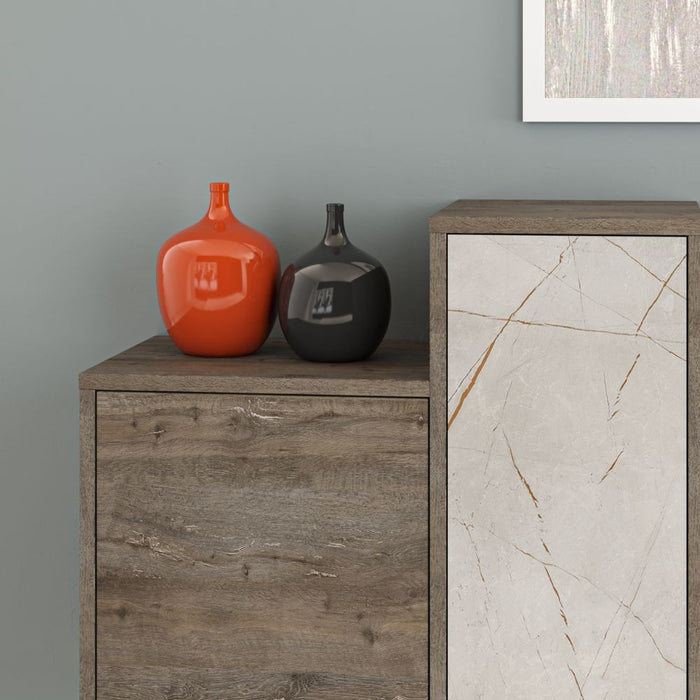 Madia Hermes colore dark coffee con ante e cassetti effetto marmo 160 cm