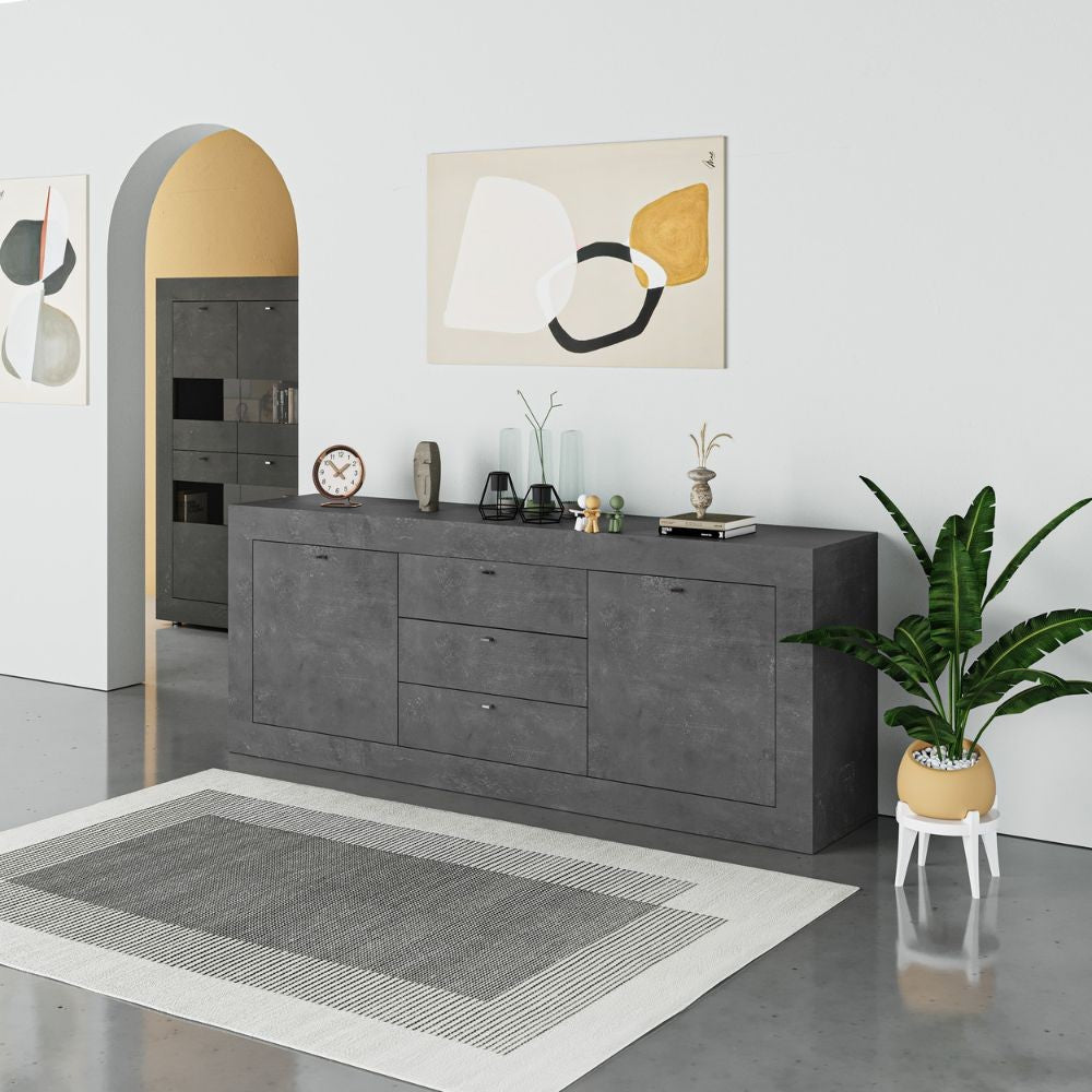 Madia Ocean 2 ante e 3 cassetti grigio beton 210x45x84h