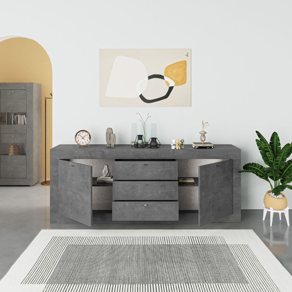 Madia Ocean 2 ante e 3 cassetti grigio beton 210x45x84h