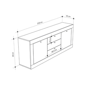 Madia Ocean 2 ante e 3 cassetti grigio beton 210x45x84h