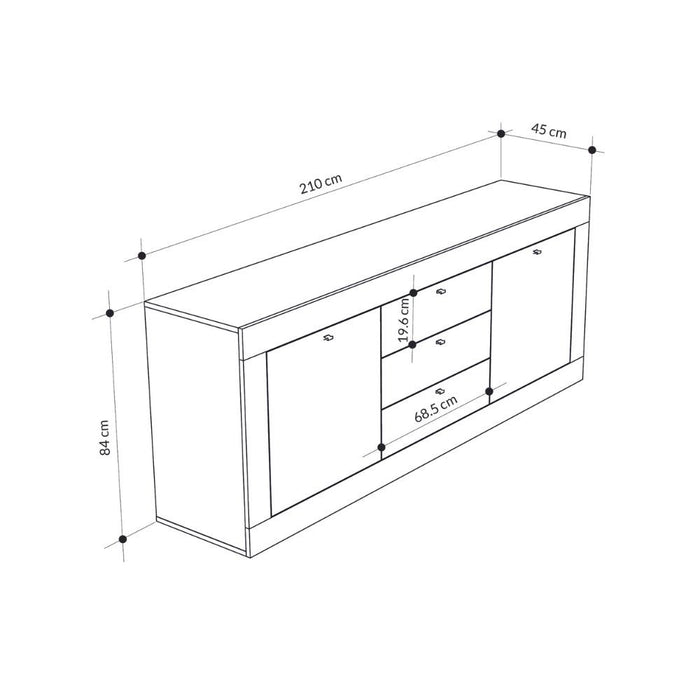 Madia Ocean 2 ante e 3 cassetti grigio beton 210x45x84h